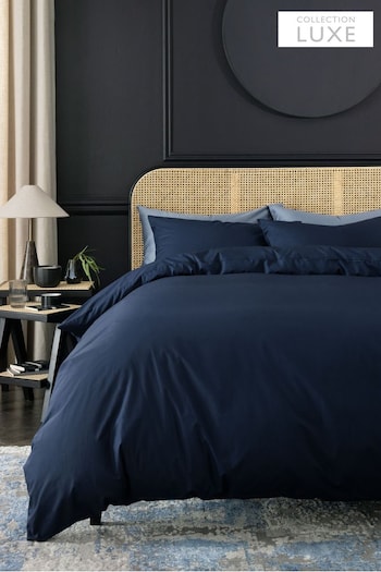 Navy Blue Collection Luxe 200 Thread Count 100% Egyptian Cotton Percale Duvet Cover And Pillowcase Set (683205) | £30 - £65