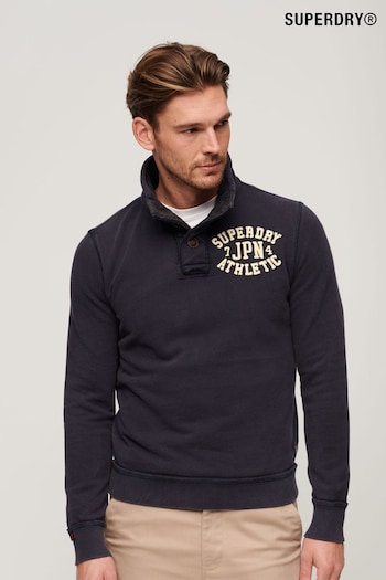 Superdry Eclipse Navy 100% Cotton Vintage Athletic Henley Hoodie (683359) | £65