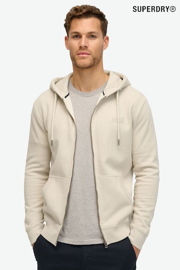 Superdry Light Stone Beige 100% Cotton Essential Logo Zip-Up Hoodie (683383) | £55