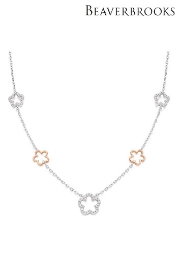 Beaverbrooks Silver and Rose Gold Plated Flower Necklace (683462) | £95