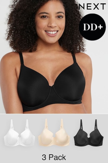 Black/White/Nude DD+ Pad Full Cup Smoothing T-Shirt Bras 3 Pack (683495) | £40