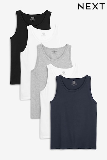 Black/White/Grey Marl/Navy Blue Vests 5 Pack (683857) | £38
