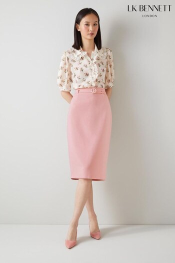 LK Bennett Pink Perdy Pale Recycled Crepe Pearl Button Pencil Skirt (683880) | £179
