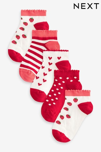 Red and White Cotton Rich Strawberry Trainer Socks 5 Pack (684235) | £5.50 - £7.50