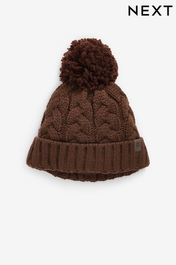 Chocolate Brown Knitted Cable Pom Hat (1-16yrs) (684253) | £6 - £10
