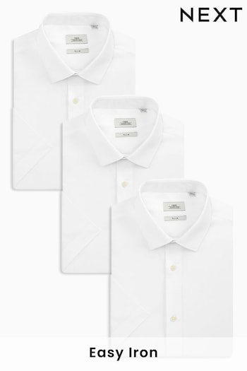 White Slim Fit Crease Resistant Single Cuff Shirts 3 Pack (684413) | £54