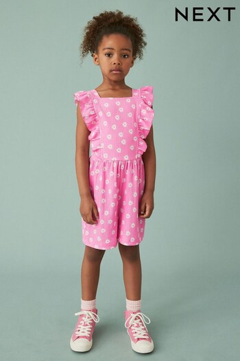 Pink Frill Sleeve Crinkle Jersey Playsuit (3-16yrs) (684447) | £14 - £19