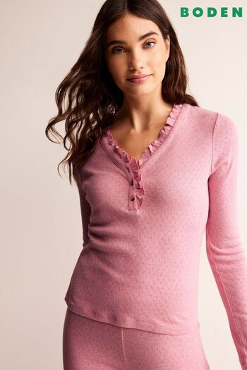 Boden Pink Long Sleeve Jersey Pyjama Top (684675) | £38