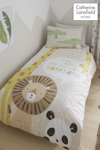 Catherine Lansfield Natural Roarsome Duvet Cover and Pillowcase Set (684771) | £15 - £20