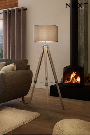 Grey Bronx Wood Tripod Floor Lamp (684958) | £130