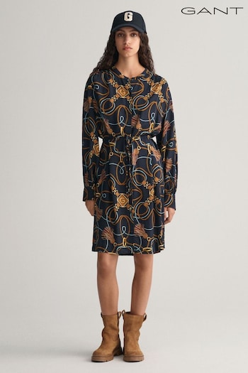GANT Relaxed Fit Blue Rope Print Shirt Dress (685015) | £80