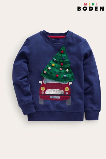 Boden Blue Superstitch Christmas Tree Sweat Top (685428) | £32 - £37