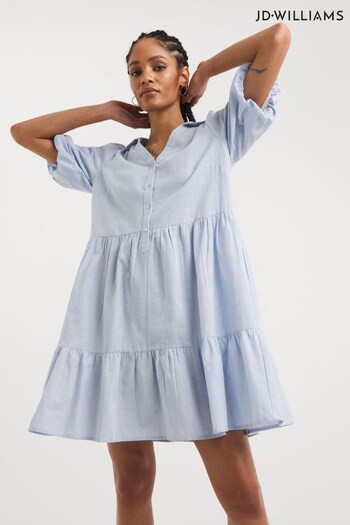JD Williams Blue Stripe Smock Dress with Puff Sleeve (685784) | £34
