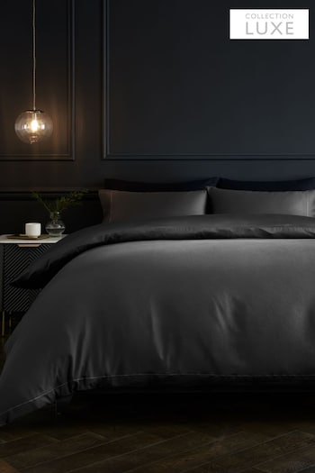Charcoal Grey Collection Luxe 300 Thread Count 100% Cotton Sateen Satin Stitch Duvet Cover And Pillowcase Set (685817) | £35 - £68