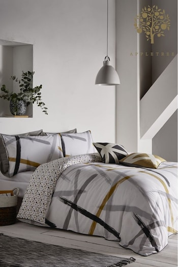Appletree Grey Leda Geo Piped Cotton Duvet Cover and Pillowcase Set (685847) | £32 - £55