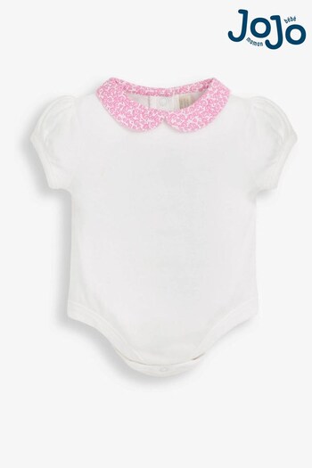 JoJo Maman Bébé White Woven Collar Baby Bodysuit (686016) | £12
