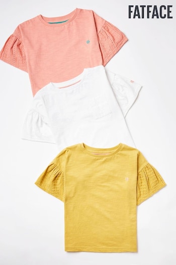 FatFace Yellow/White/Pink Broderie T-Shirt 3 Pack (686122) | £25