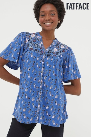 FatFace Blue Polly Layered Floral Top (686183) | £35
