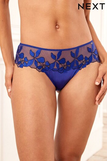 Cobalt Blue Brazilian Floral Embroidered Knickers (686230) | £15