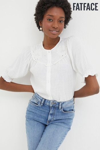 FatFace White Emily Embroidered Blouse (686314) | £49.50
