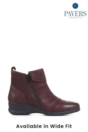 Pavers Red Ladies Dual Zip Leather Ankle Boots (686343) | £48