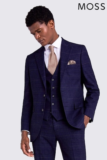 MOSS Navy Blue Slim Fit Check Suit (686726) | £149