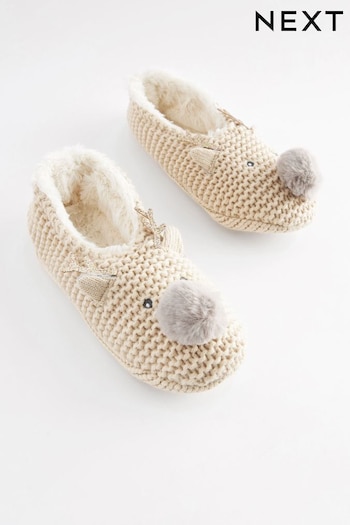 Cream Reindeer Knitted Footsie Slippers (687289) | £12