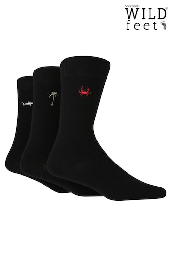 Wild Feet Black Holiday Embroidered Socks 3 PK (687296) | £12