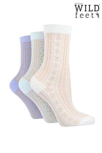 Wild Feet Blue Cropped Fancy Ankle Socks 3 Pack (687300) | £14