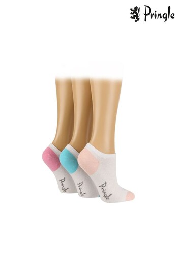 Pringle White Pop Colour Heel & Toe Super Low Cut Trainer Socks (687307) | £14