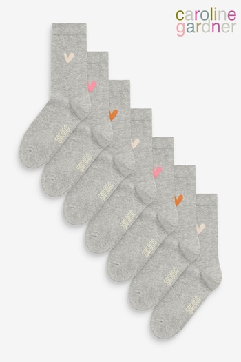 Caroline Gardner Grey Signature Heart Motif Crew Socks PK (687310) | £14