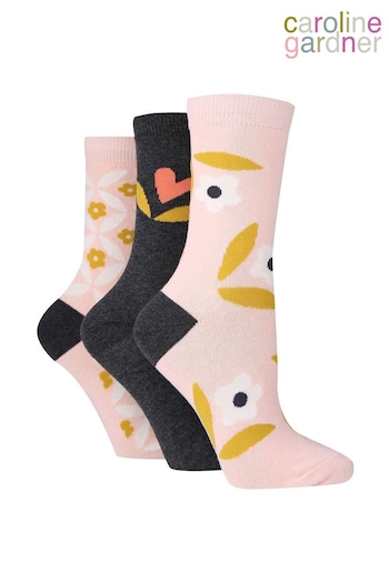 Caroline Gardner Pink Floral Design Socks 3 PK (687450) | £14
