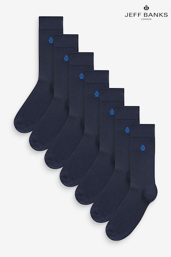 Jeff Banks Blue Recycled Ctton Classsic Crown Logo Socks 7 Pack (687642) | £15