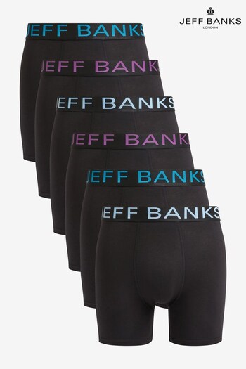 Jeff Banks Black Bamboo Pop Colour Waistband Trunks 6 Pack (687690) | £16