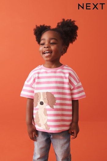 Pink Stripey Dog Short Sleeve T-Shirt (3mths-7yrs) (687761) | £9 - £11
