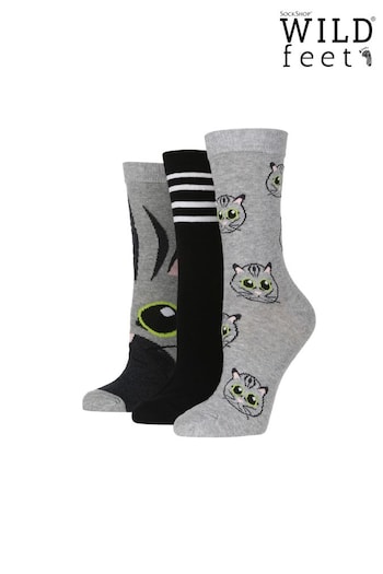 Wild Feet Grey Cat Crew Socks (687820) | £14