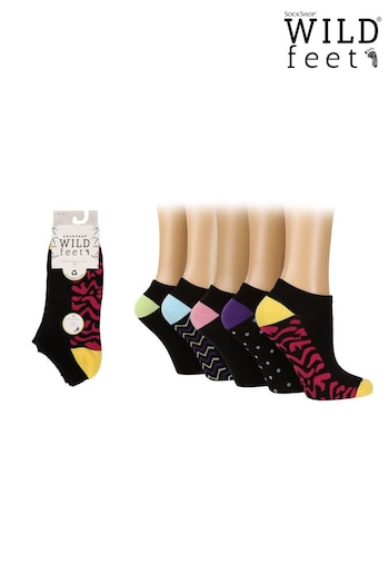 Wild Feet Black Fashion Sole No Show Trainer Socks 5 Pack (687881) | £18