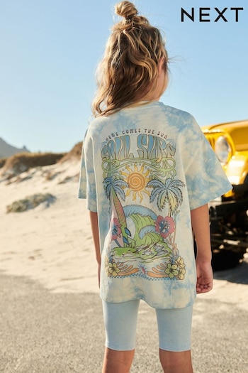 Blue Surf Tie Dye Oversized T-Shirt and Cycle Shorts ans Set (3-16yrs) (687882) | £16 - £22