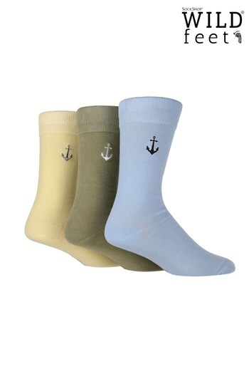 Wild Feet Blue Anchor Embroidered Socks (687883) | £12