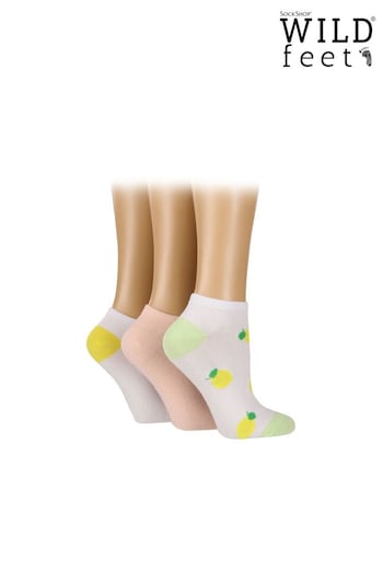 Wild Feet White When Life Give You Lemons No Show Trainer Socks 3 PK (687936) | £14
