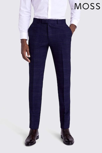 MOSS Navy Blue Slim Fit Check Suit: Trousers (688164) | £80