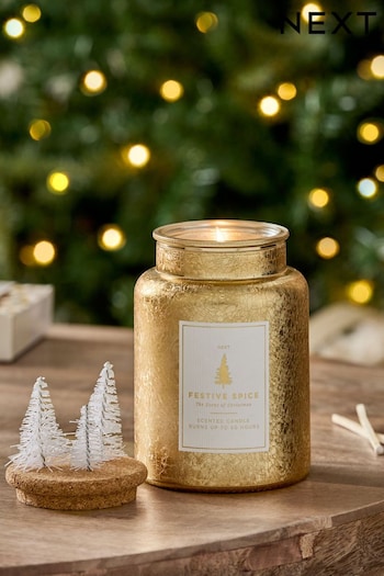 White/Gold Festive Spice Scented Christmas Jar Candle (688196) | £13