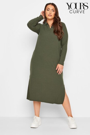 Yours Curve Green Ribbed Collar Dress (688276) | £35