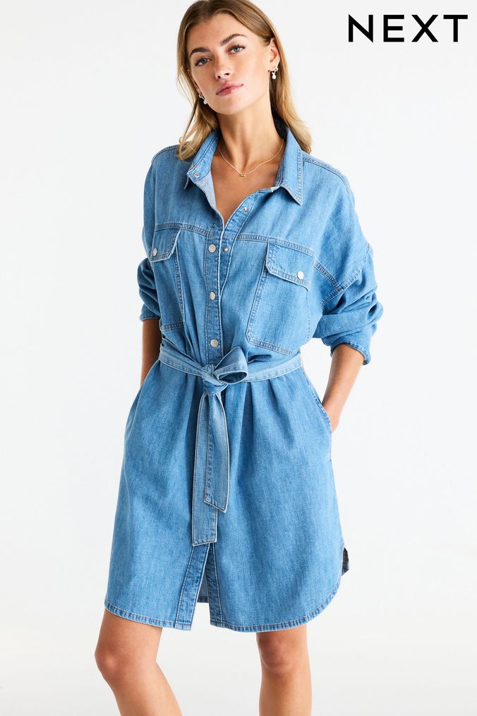 COS Oversized Waisted Denim Shirt Dress in BLUE | Endource