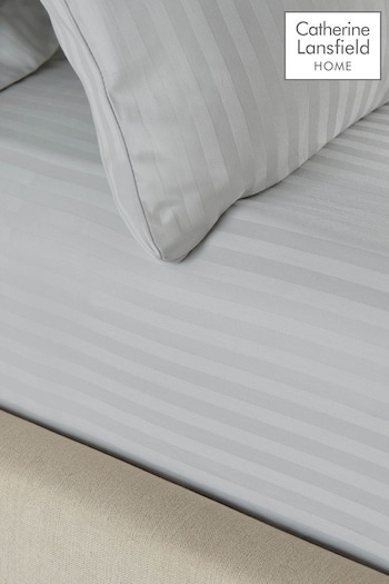 Catherine Lansfield Grey Satin Stripe Fitted Sheet (688810) | £16 - £20