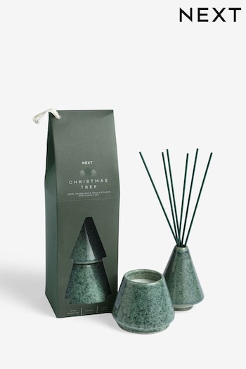 Green Christmas Tree Pine and Eucalyptus Fragranced Reed Diffuser and Candle Set (688991) | £20