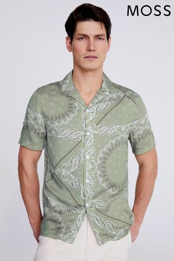 MOSS Green Bandana Printed Cuban Collar Shirt (689002) | £50