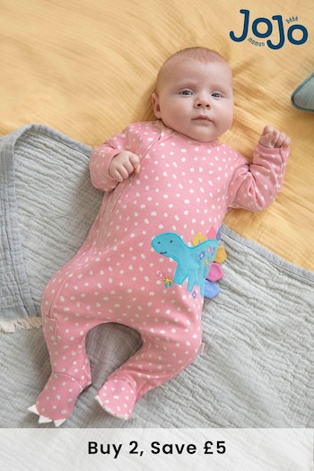 JoJo Maman Bébé Pink Dino Appliqué Zip Cotton Baby Sleepsuit (689035) | £21