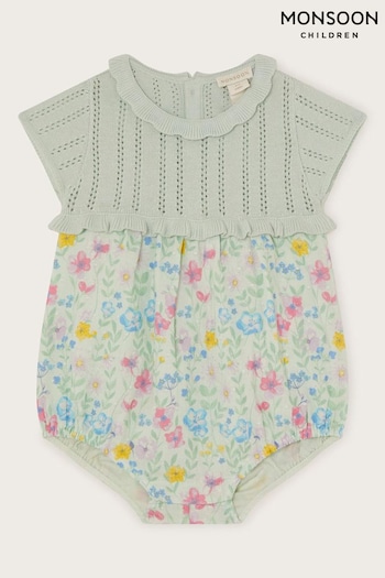 Monsoon Blue Newborn Knit Floral Bodysuit (689039) | £24