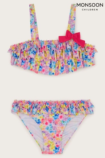 Monsoon Pink Ditsy Ruffle Bow Bikini Set (689066) | £18 - £22
